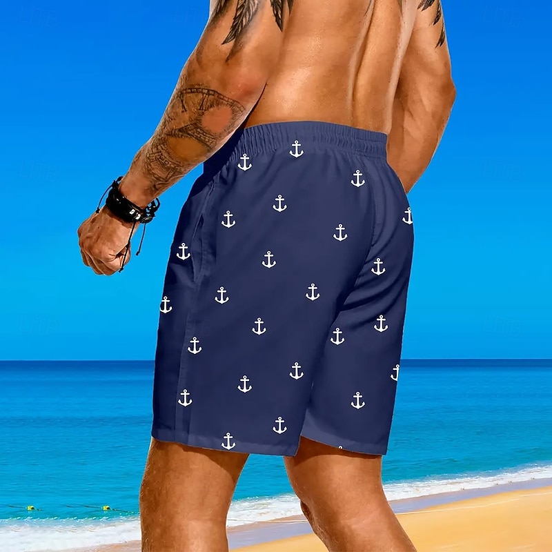 Men's Nautical Anchor Swim Trunks Swim Shorts Board Shorts Mid Waist Streetwear Hawaiian Beach Vacation Wear Side Pockets Mesh Lining Elastic Drawstring Waist Designer Clothing Apparel2