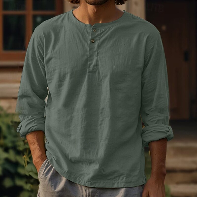 Men's Shirt Casual Shirt Button Up Shirt Plain Vacation Street Black White Blue Dark Green Long Sleeve Crewneck Spring &  Fall Clothing Apparel Button-Down4