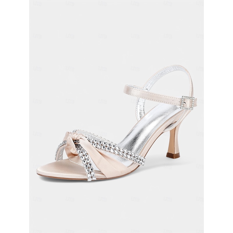 Women's Purple Satin Rhinestone Heeled Sandals – Elegant Knot Prom Heels for Wedding and Dance Nights3