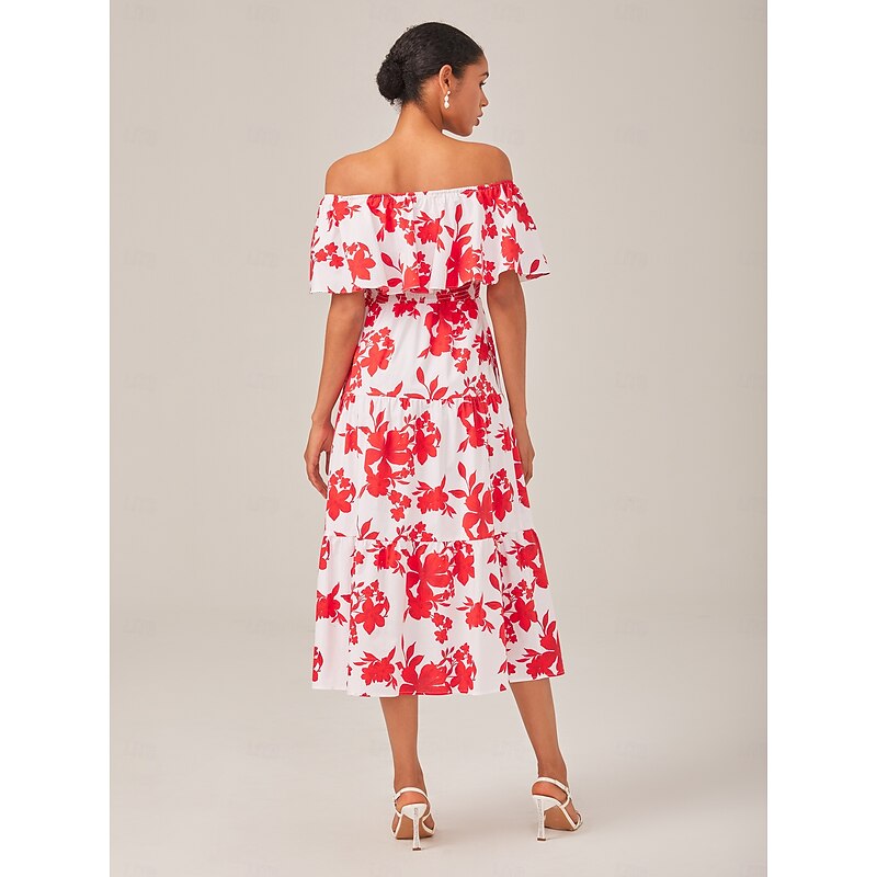 Floral Printed One-Shoulder Casual Maxi Dress3