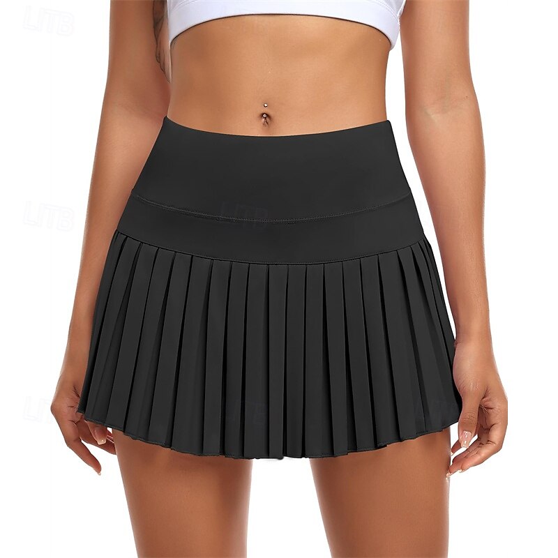 Women's Solid Colored Tennis Skirts with Shorts Pleated Quick Dry Tennis Golf Badminton Skort Light Yellow Black White Tennis Clothing4