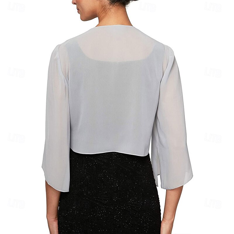 Summer Lightweight Chiffon Shawl For Women Wedding Vest For Ladies Sun Protection Blouse With Flash Collar Medium Length Sleeves2