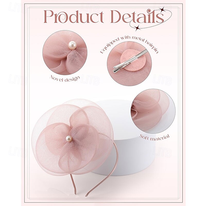 Fascinators Hats for Women Tea Party Elegant Headband Derby Hats with Hair Clip for Wedding Bride Party2