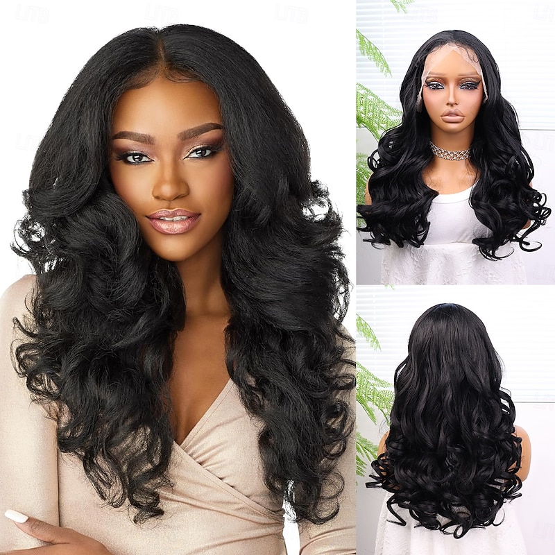 Synthetic Lace Wig Body Wave Style 18 inch Black Middle Part 13x4 Lace Front Wig Women's Wig Black