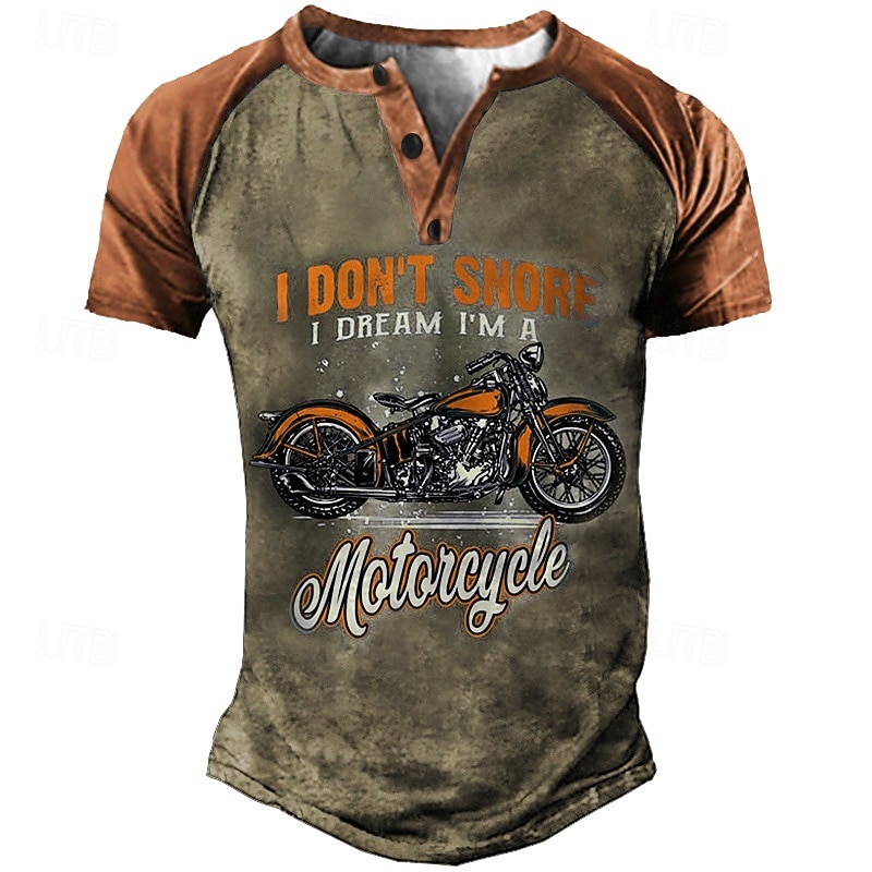 Men's Graphic Motorcycle T Shirt Henley Shirt Tee Short Sleeve 3D Print Vintage Designer Stylish Outdoor Daily Sports Summer Yellow Blue Gray Henley Henley T-Shirt2