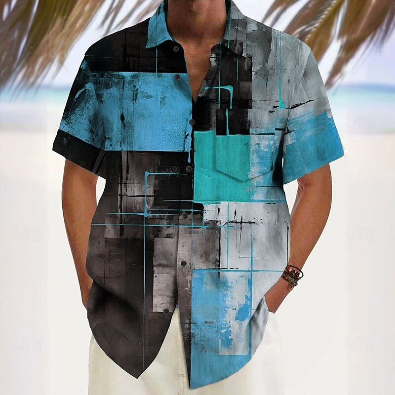 Men's Geometric Color Block Patchwork Shirt Casual Shirt Button Up Shirt Short Sleeve Fashion Casual Vacation Dailywear Holiday Summer Spring Turndown 3D Print Collared Shirts Front One Pocket Yellow4