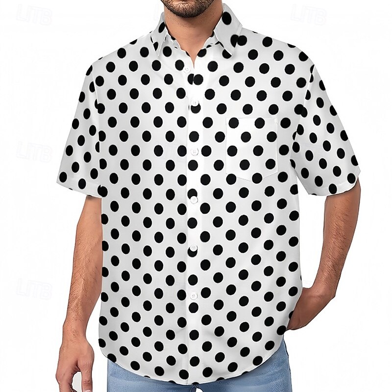 Men's Shirt Summer Shirt Casual Shirt Beach Shirt Button Up Shirt Black White Red Green Black+White Short Sleeve Polka Dot Lapel Vacation Hawaiian Clothing Apparel Polyester Fashion Casual Comfortable