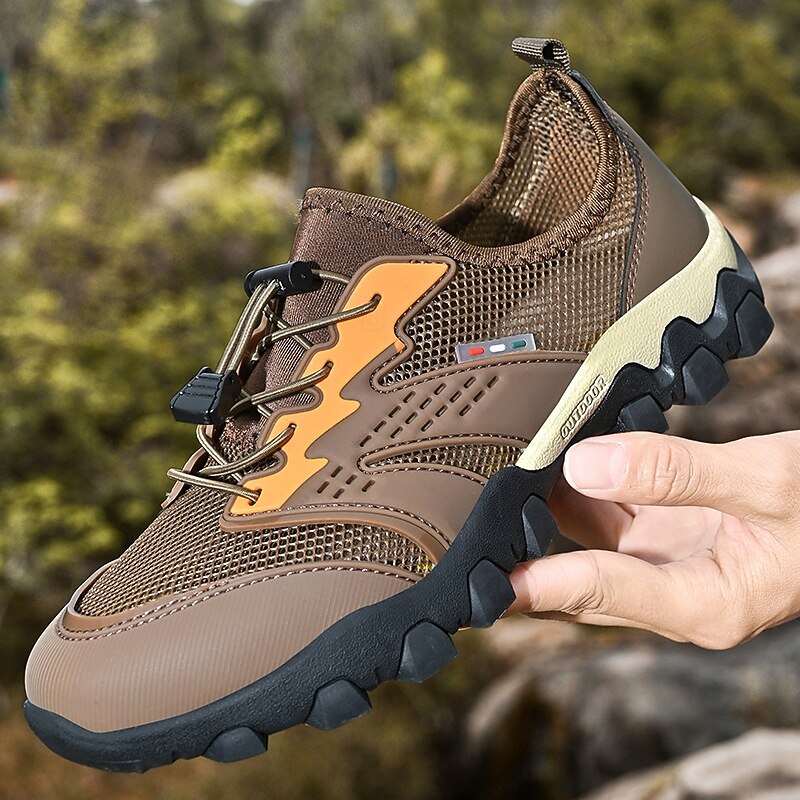 Men's Sneakers Upstream Shoes Canyoning Casual Outdoor PU Leather Mesh Breathable Comfortable Slip Resistant Lace-up Black Brown Khaki Summer Spring4
