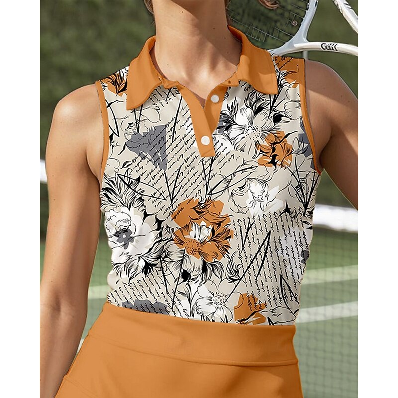 Women's Floral Sport Shirt Sports Set Tennis Set Tennis Shirt 2 Pieces Sleeveless Print Breathable Tennis Golf Badminton Polo Collar Skirt Orange Tennis Clothing3