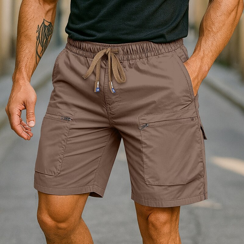 Men's Cargo Shorts Outdoor Shorts Shorts Beach Shorts Running Shorts Elastic Waist Zipper Pocket 6 Pocket Plain Quick Dry Moisture Wicking Knee Length Outdoor Casual Daily Vacation Fashion Black White2