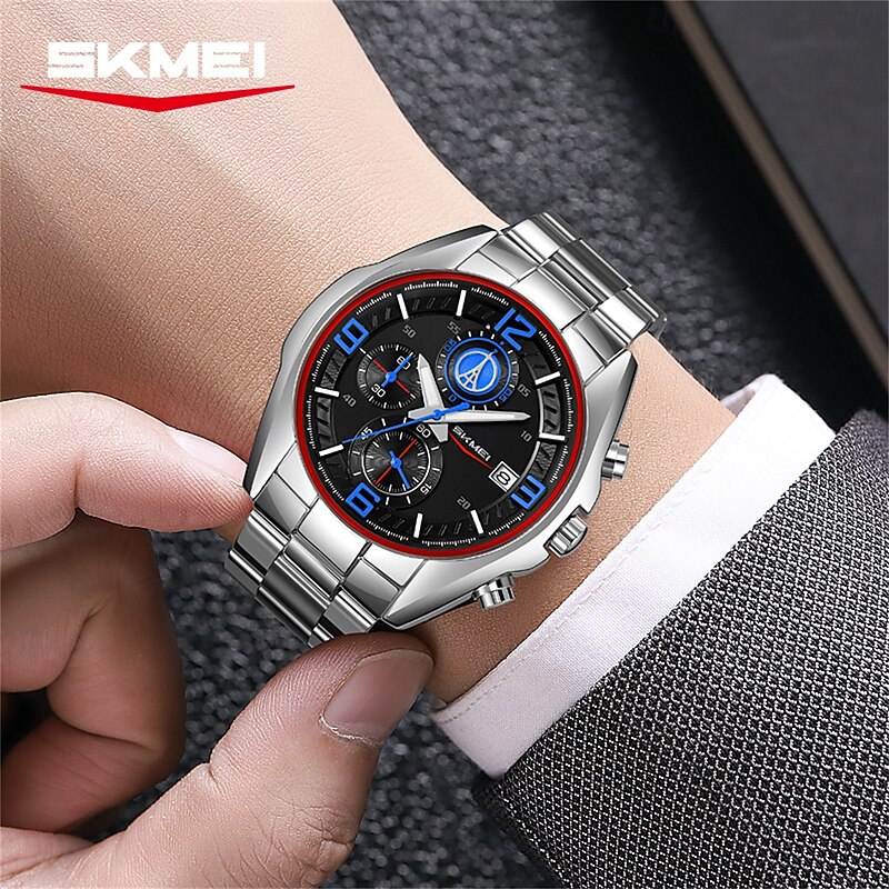 SKMEI Solid Stainless Steel Strap Men's Business Multifunctional Six Pin Watch Fashion Waterproof Calendar Quartz Watch4