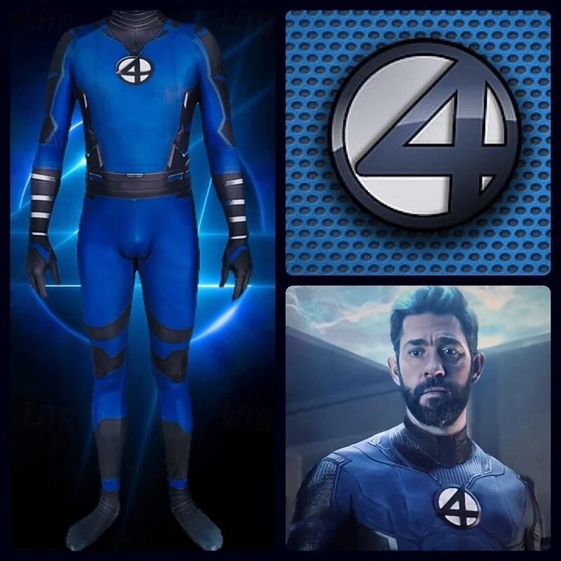 The Fantastic Four: First Steps Superhero Mister Fantastic Jumpsuit Bodysuits Carnival Costume Dress Up Movie Cosplay for Men's Boys Kid's Adults' Halloween Carnival World Book Day Performance Party