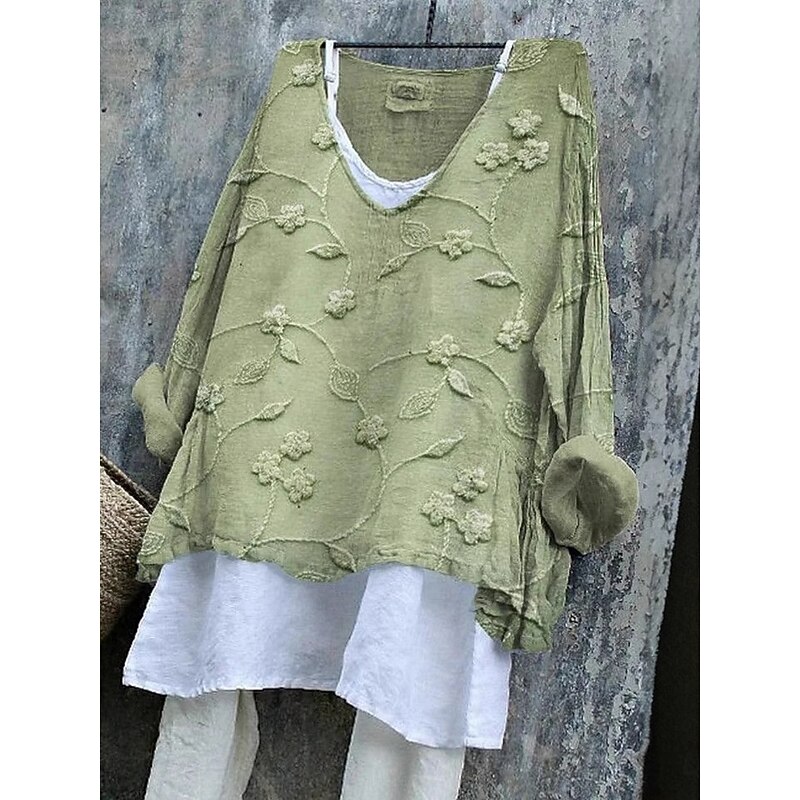 Women's T Shirt Floral Fashion Modern Casual Long Sleeve Crew Neck Regular Tops Daily Weekend Green Summer