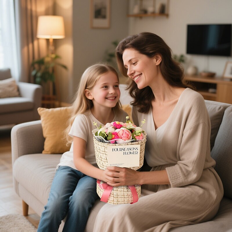 Crochet Flowers Bouquet Gift, Handmade Eternal Yarn Flowers for Mom, Wife, Girlfriend – Mother's Day, Valentine's, Graduation, Christmas, Birthday, Anniversary Romantic Gift for Her3