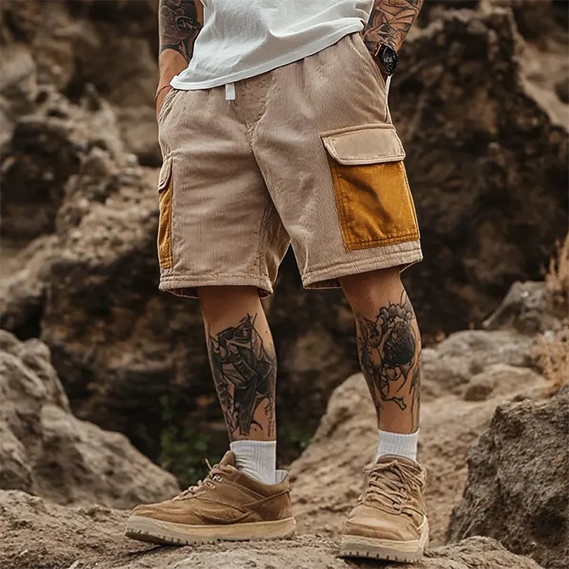 Men's Cargo Shorts Camping Shorts Casual Shorts Hiking Shorts Corduroy Shorts Drawstring Elastic Waist Multi Pocket Color Block Plain Comfort Soft Knee Length Outdoor Casual Daily Fashion Streetwear4