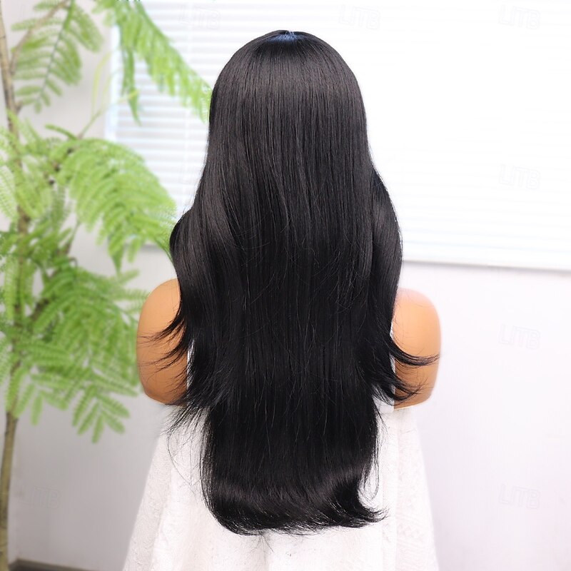 Synthetic Lace Wig Straight Style 20 inch Black Middle Part 13x4 Lace Front Wig Women's Wig Black4