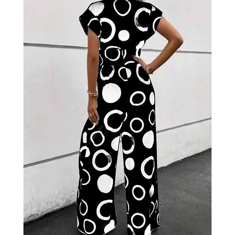 Women's Normal Jumpsuit Casual Geometric Sleeveless V Neck Print Going out Weekend Regular Fit Black White Summer4