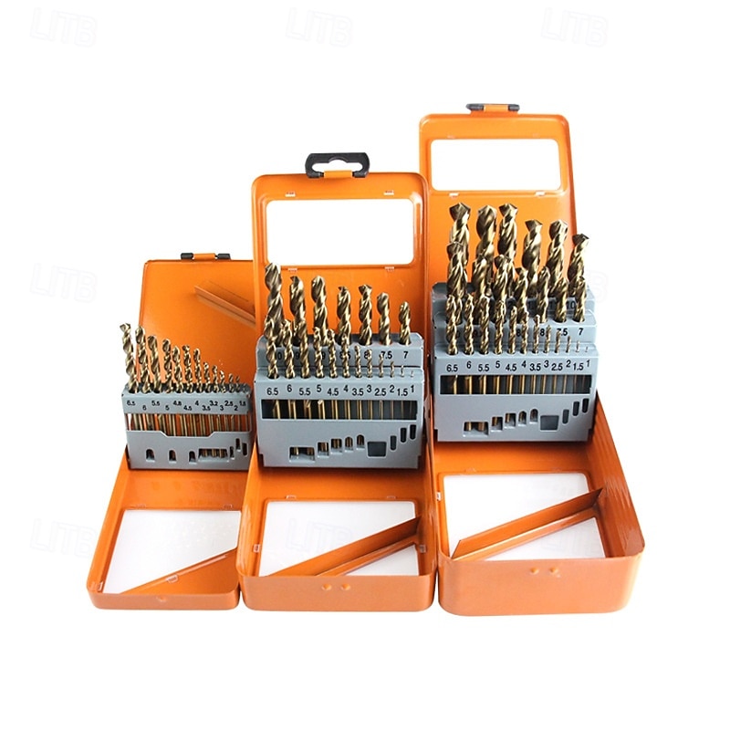 13/19/25PCS Cobalt Drill Bit Set, M35 High Speed Steel, Twist Jobber Length for Hardened Metal, Stainless Steel, Cast Iron, Wood and Plastics, with Metal Index Storage Box