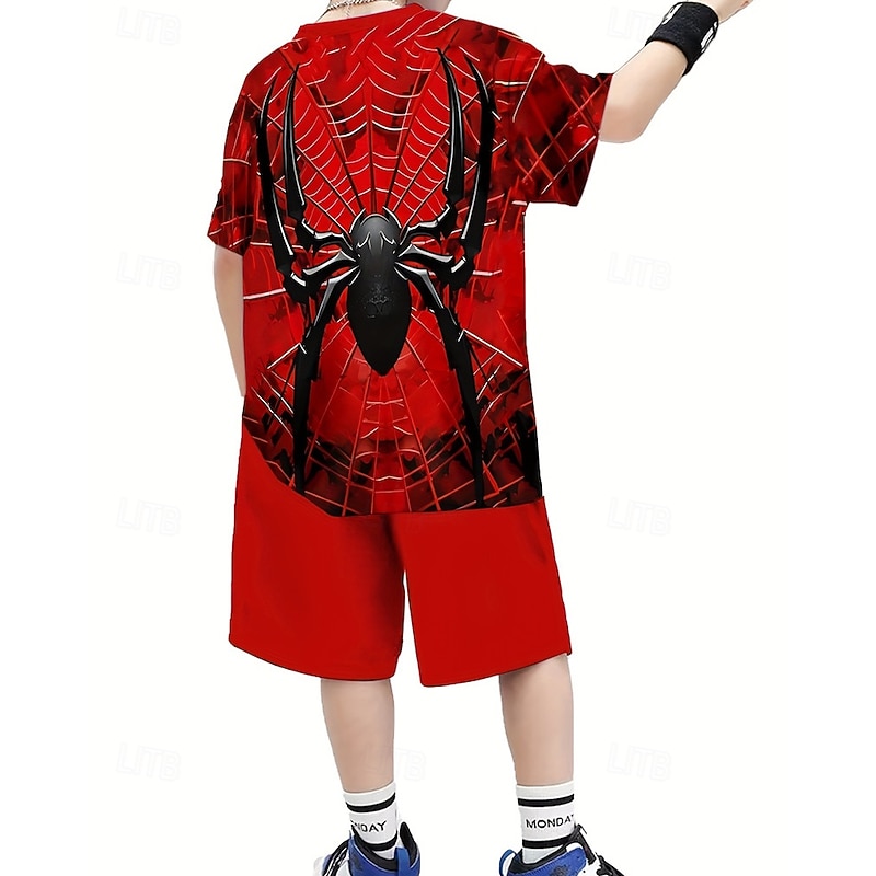 Boys 3D Spider T-shirt & Shorts Set Short Sleeve Summer Spring Sports Fashion Daily Kids 4-12 Years Crew Neck Outdoor Vacation Sports Tailored Fit2