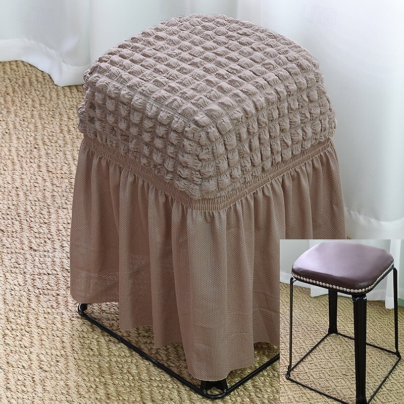1Pc Seersucker Chair Stool Cover Slipcover Household Stool Cover All-inclusive Seat Cushion Dining Room