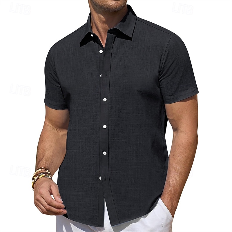 Men's Shirt Summer Shirt Casual Shirt Beach Shirt Button Up Shirt Black White Pink Blue Green Short Sleeve Plain Lapel Vacation Hawaiian Clothing Apparel Polyester Fashion Casual Comfortable