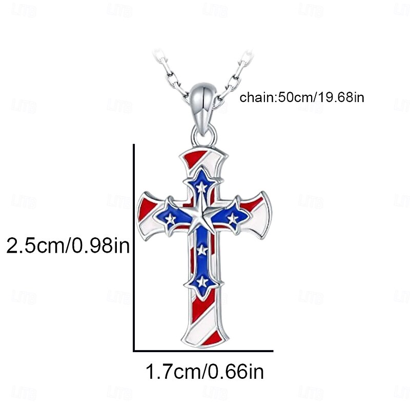 American Flag Patriotic Cross Religious Jewelry Pendant Necklace2