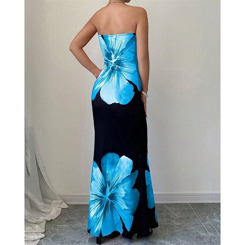 Women's Long Dress Maxi Dress Prom Dress Bodycon Summer Dress Elegant Fashion Party Holiday Date Regular Fit Flower Sleeveless Strapless Red Blue Summer Spring4
