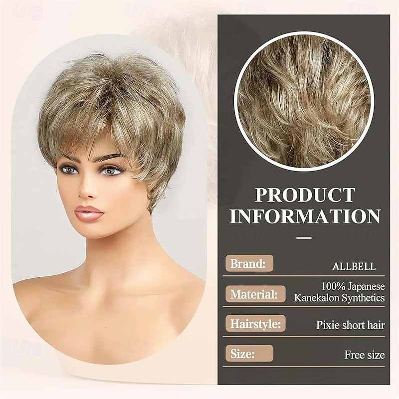Light Blonde Mixed Off-White Short Pixie Cut Wigs for Women With Bangs Human-hair Like Texture Natural Layered Hair2