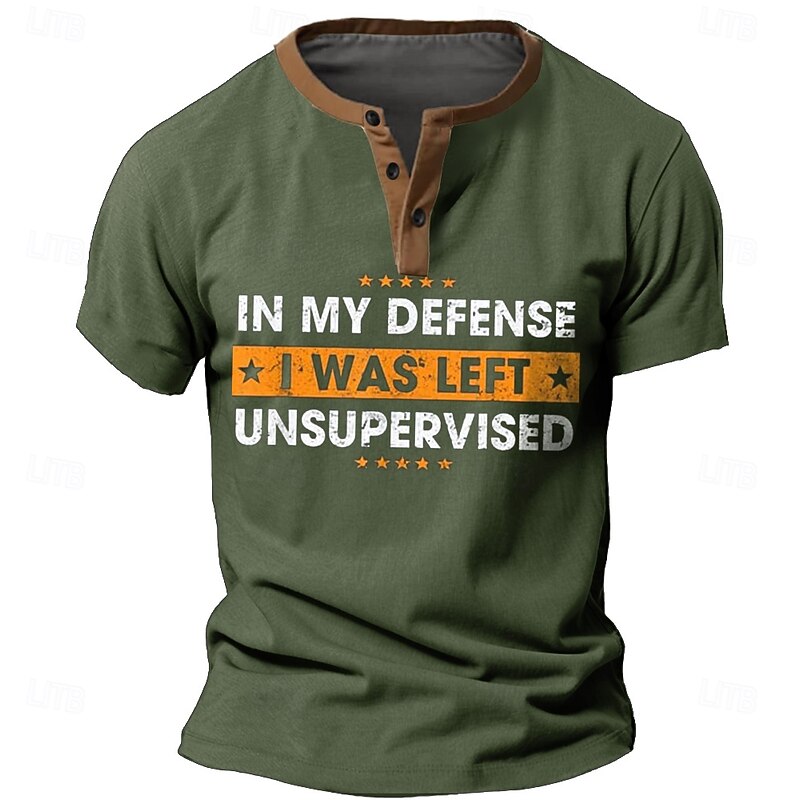 Men's Funny Slang T Shirt Henley Shirt Short Sleeve Designer Retro Vintage Henley Street Casual Daily Summer Spring Army Green Lake blue Henley Collar Henley Henley T-Shirt2