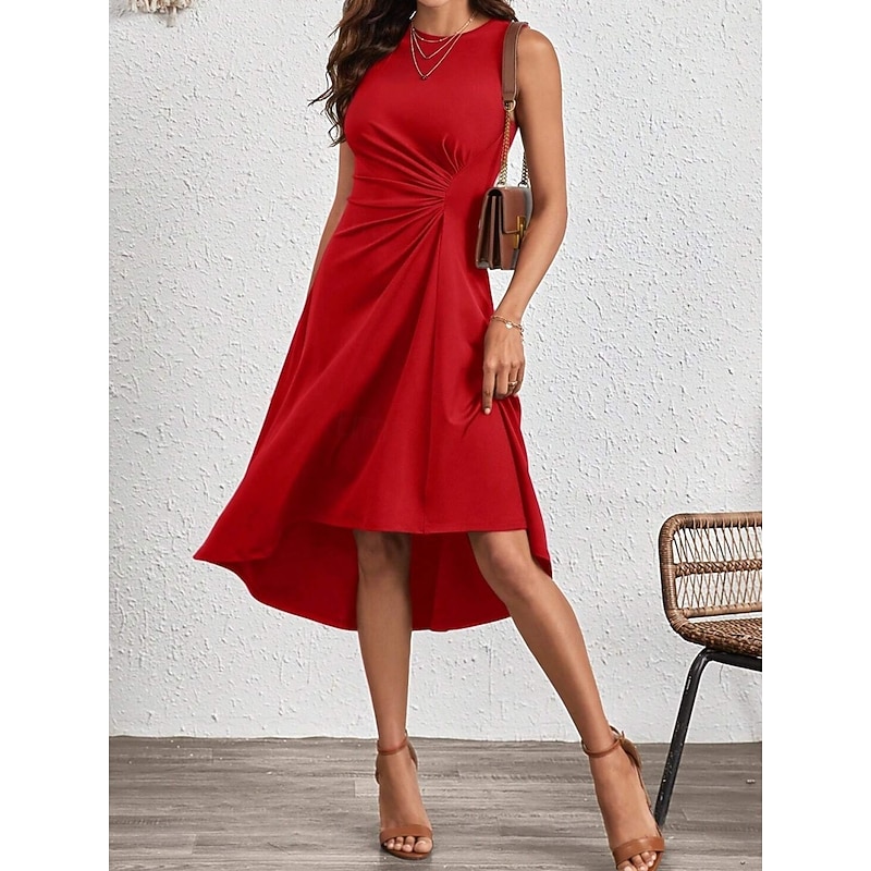 Women's Midi Dress A Line Dress Solid Color Bodycon Dress Work Dresses Semi Formal Office Slim Graphic Sleeveless Crew Neck Black Pink Red Blue Summer4