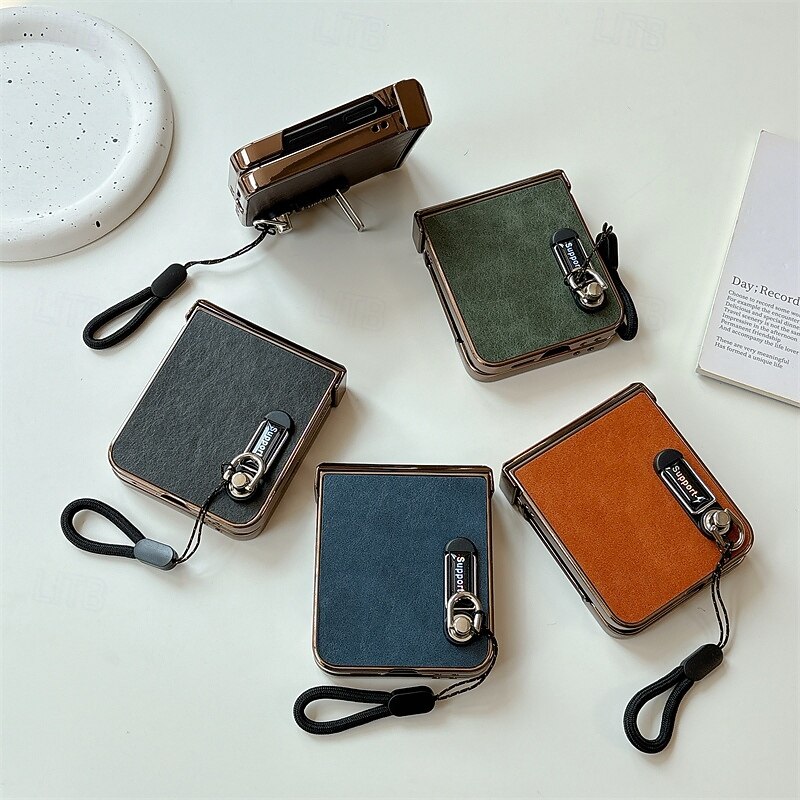 Phone Case For Samsung Galaxy Z Flip 6 Z Flip 5 Z Flip 4 Z Flip 3 Back Cover with Lanyard Shockproof Retro PC PU Leather3