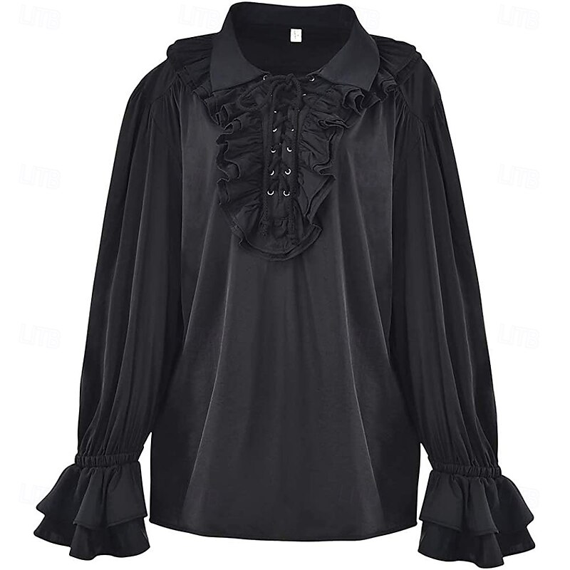 Retro Vintage Medieval Renaissance Blouse / Shirt Vampire Pirate Solid Color Fancy Dress Men's Fantasy Royal Halloween Carnival Masquerade Party LARP Ren Faire Adults' Shirt All Seasons3