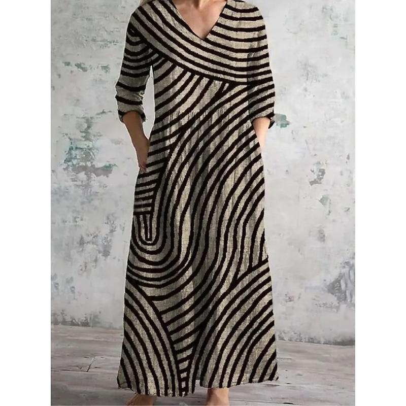 Women's Midi Dress Sundress Pleated Dress Vacation Casual Boho Going out Beach Summer Dress Floral Graphic 3/4 Length Sleeve V Neck Dark Brown Blue Green Summer Spring