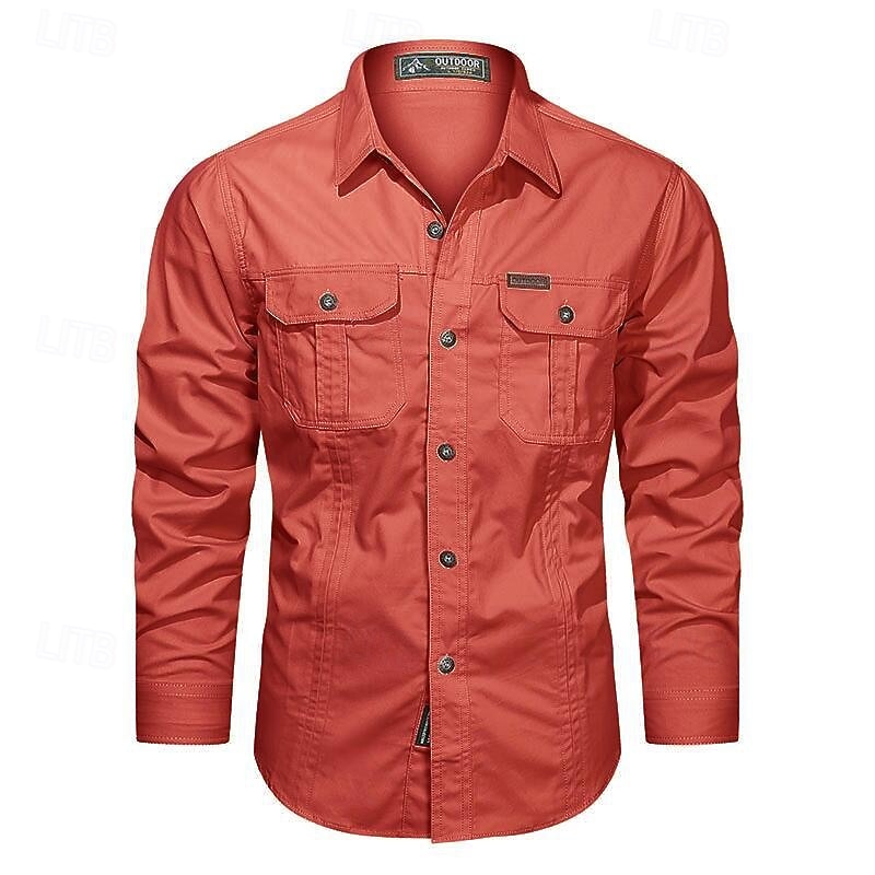 Men's Shirt Summer Shirt Casual Shirt Button Up Shirt Cargo Shirt Black White Red Dark Navy khaki Long Sleeve Plain Shirt Collar Vacation Hawaiian Pocket Clothing Apparel 100% Cotton Fashion Casual3