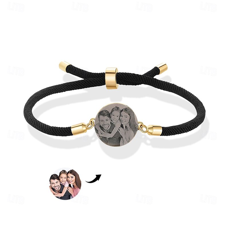 Personalized Braided Rope Bracelet Custom Engraved with Photo, Gift for Lover, Parents, Friends, Bestie, Ideal for Mother's Day, Father's Day, Graduation, Valentine's Day, Anniversary, Birthday - Main Image