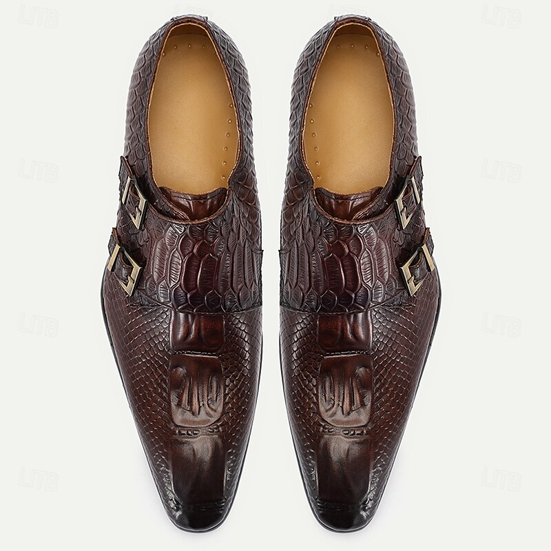 Men's Double Monk Strap Crocodile Embossed Dress Shoes – Statement Leather Kentucky Derby Shoes for Race Day and Garden Parties4