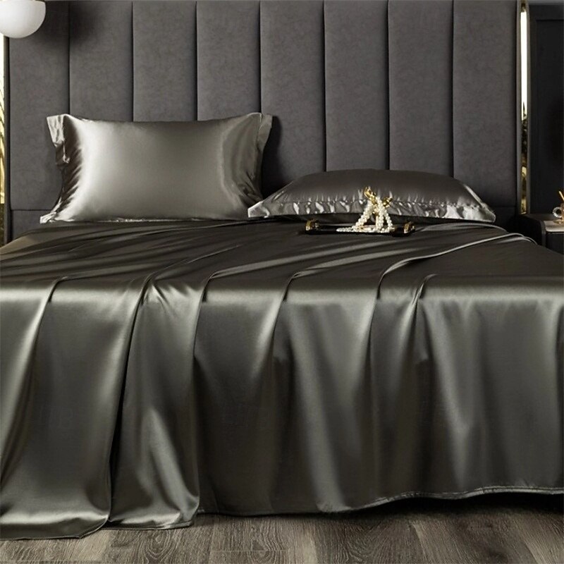 Ice Silk Bed Sheet Single Piece Satin Cloth Cool Silk Bed Sheet Imitation Silk Bed Sheet Pillowcase Three-piece Set3