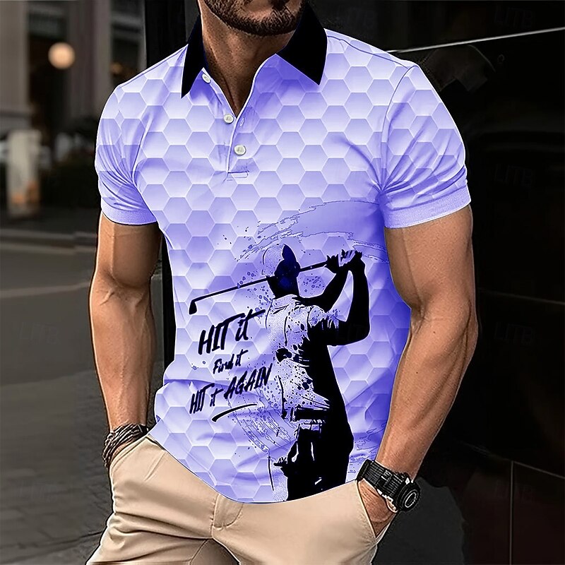 Men's Golf Sports Polo Shirts Short Sleeve Polo Shirts Collared Shirts Casual School Outdoor Athleisure Daily Wear 3D Print Summer White Blue Purple4
