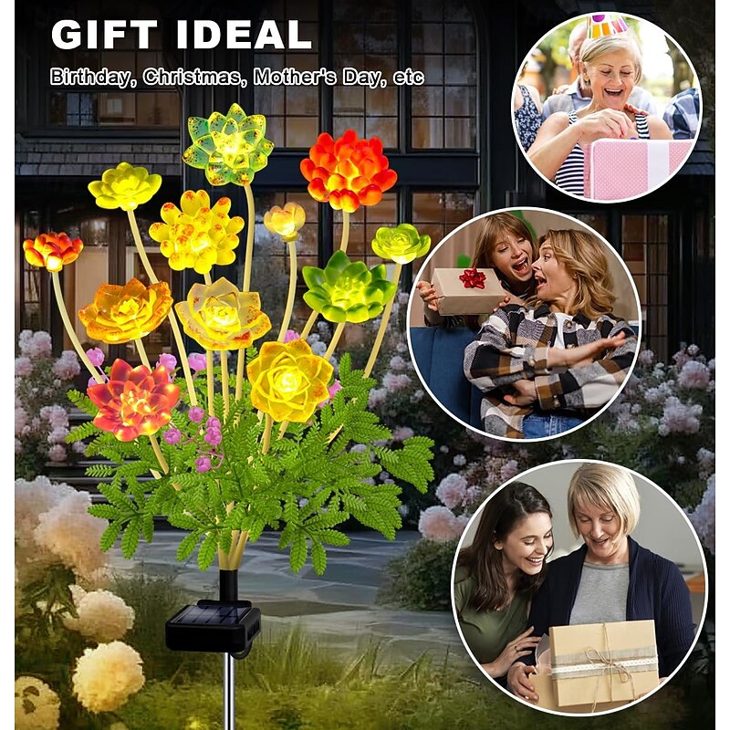 1 Pc outdoor solar simulation succulent ground plug-in lamp, courtyard garden, lawn path, landscape lamp, decorative lamp, gardening enthusiast's gift4