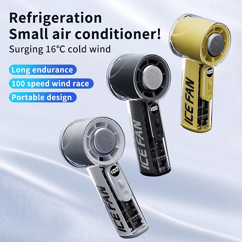 Portable Mini Handheld Fan with Ice Porcelain Dual Cooling, 3000mAh Battery, Digital Display, 100 Speed Adjustable, Quiet Lightweight USB Rechargeable Cooling Fan for Outdoor Travel3