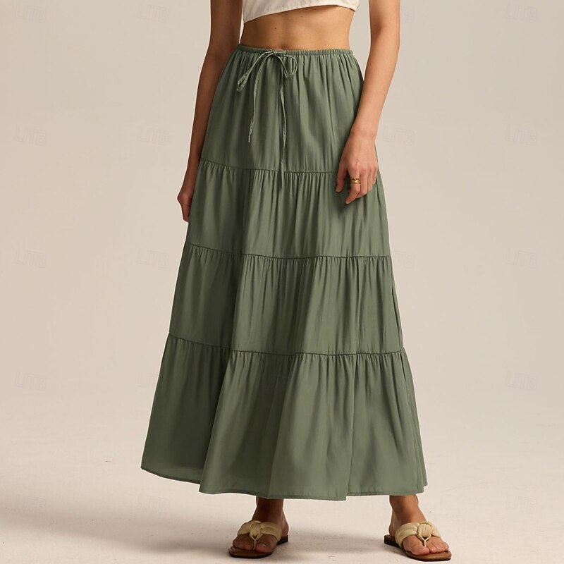 Medieval Cottagecore Maxi Skirt Cotton Skirt Retro Vintage Renaissance Ankle Length Skirt Solid Color Women's Fantasy Vacation LARP Ren Faire Adults'