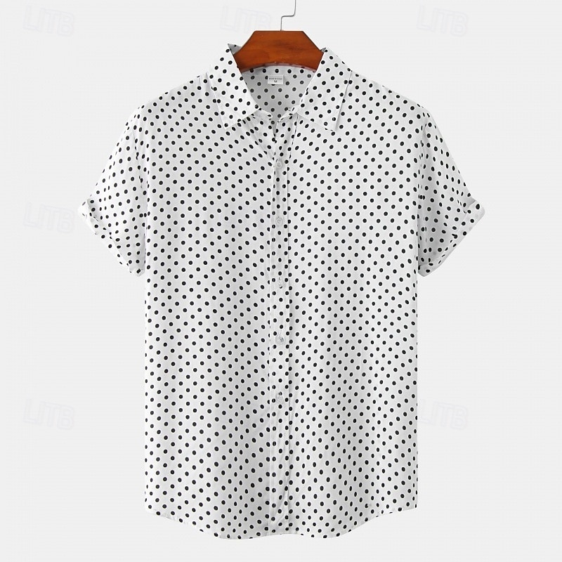 Men's Shirt Summer Shirt Casual Shirt Beach Shirt Button Up Shirt Black White Pink Navy Blue Blue Short Sleeve Polka Dot Shirt Collar Vacation Hawaiian Clothing Apparel Polyester Fashion Casual