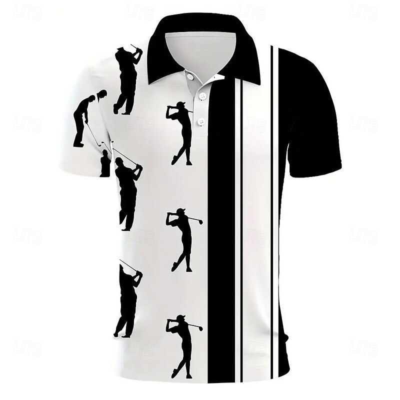 Men's Graphic Polo Short Sleeve Polo Shirts Collared Shirts Casual Outdoor Sports Daily Wear 3D Print Summer Black-white2