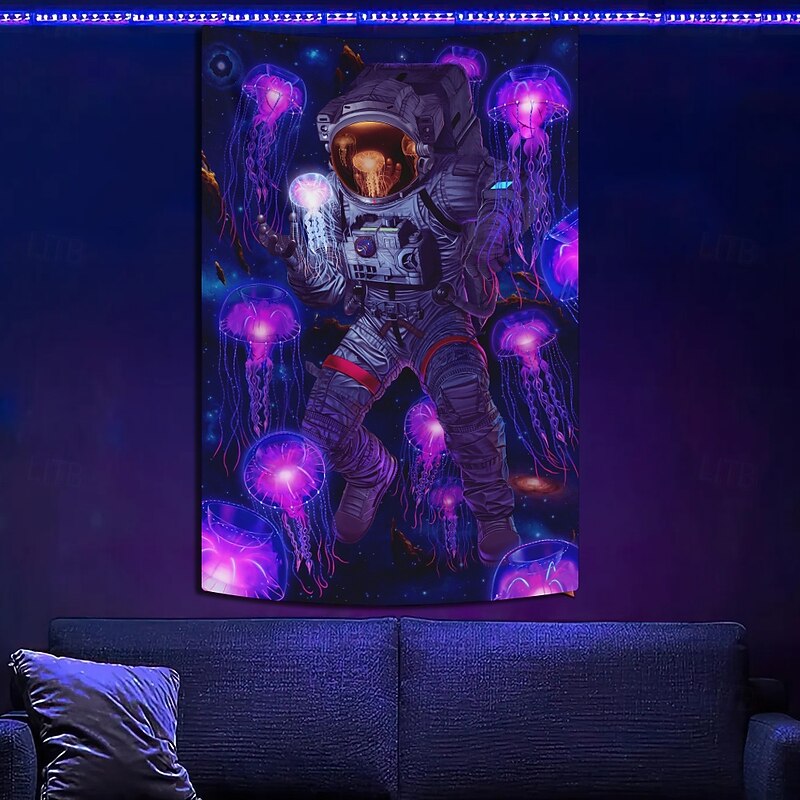"Cosmic Encounter with an Anomaly for apparel" by Vincent Hie Blacklight Tapestry Glow in the Dark Glow Party UV Reactive Trippy Misty Hanging Tapestry Wall Art Mural for Living Room Bedroom3