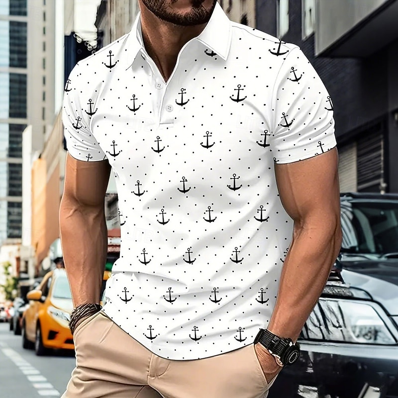Men's Graphic Polo Short Sleeve Polo Shirts Collared Shirts Business Casual Athleisure Daily Wear 3D Print Summer White Yellow Blue2