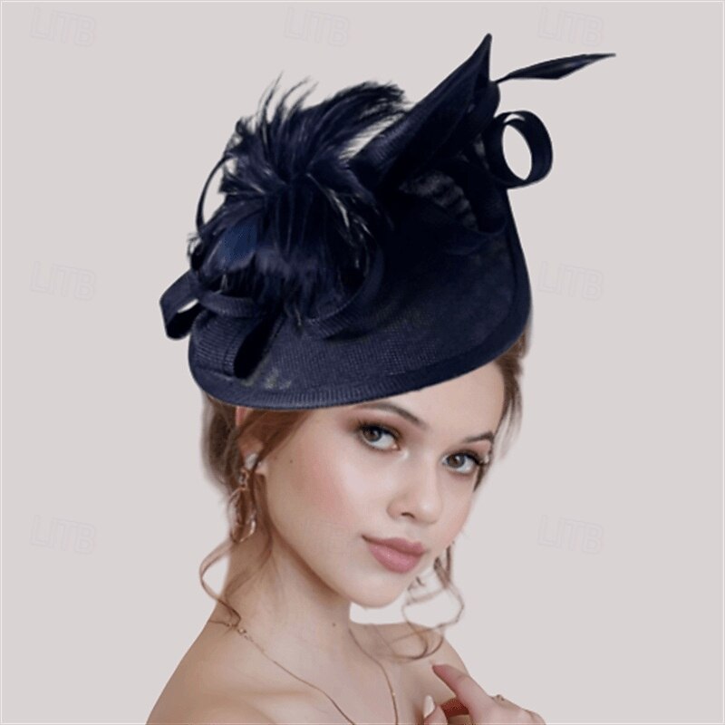 Headdress Flax Fedora Hat Wedding Evening Party Tea Party Horse Race Cocktail Vintage Cute Simple With Feather Headpiece Headwear3