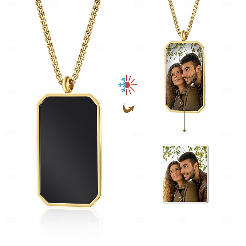 Personalized Thermochromic Necklace Custom Best Gift for Mom – Photo Pendant that Changes with Heat, Perfect for Father's Day, Mother's Day, Valentine's Day, and Birthdays