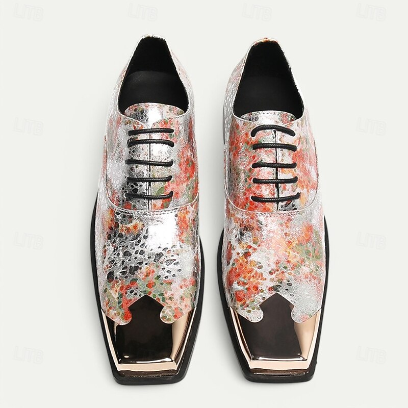 Men's Floral Printed Patent Leather Oxford Shoes – Colorful Prom and Wedding Dress Shoes with Metal Toe Cap4