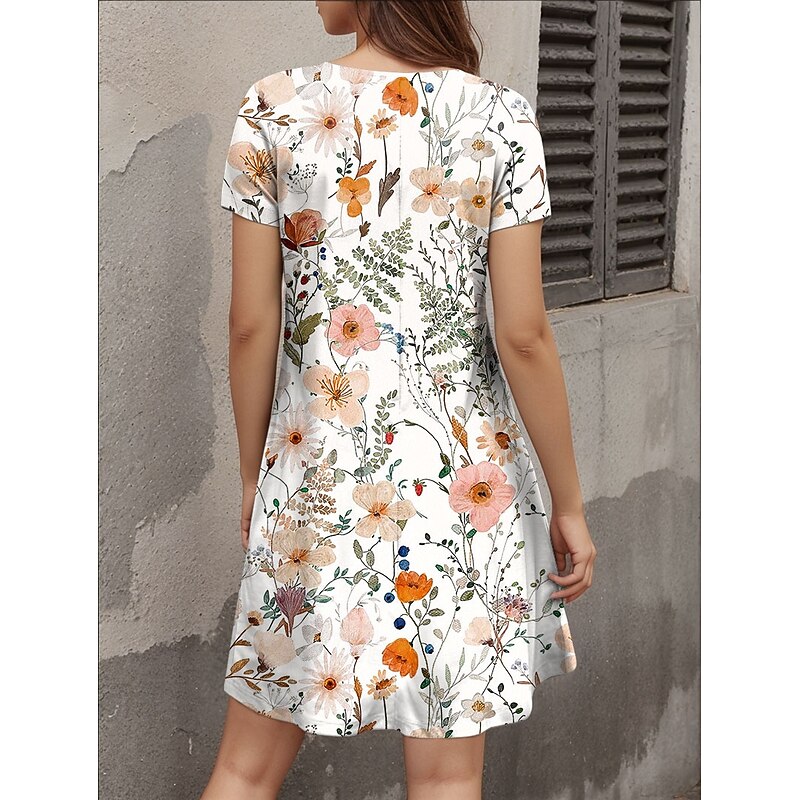 Women's Mini Dress T Shirt Dress Tee Dress Sundress Summer Dress Vacation Casual Beach Daily Going out Regular Fit Floral Graphic Short Sleeve V Neck Pink Blue Orange Green Summer2