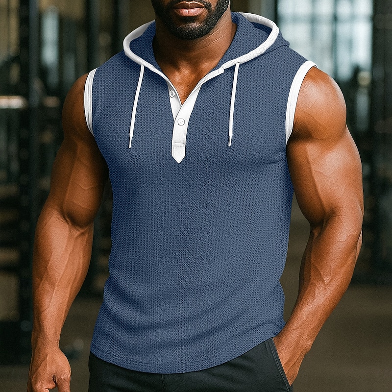Men's Waffle Shirt Tank Top Undershirt Sleeveless Shirt Sleeveless Hooded Summer Plain Fashion Designer Sporty Hooded Outdoor Casual Going out Black White Red Top Tee for Men2